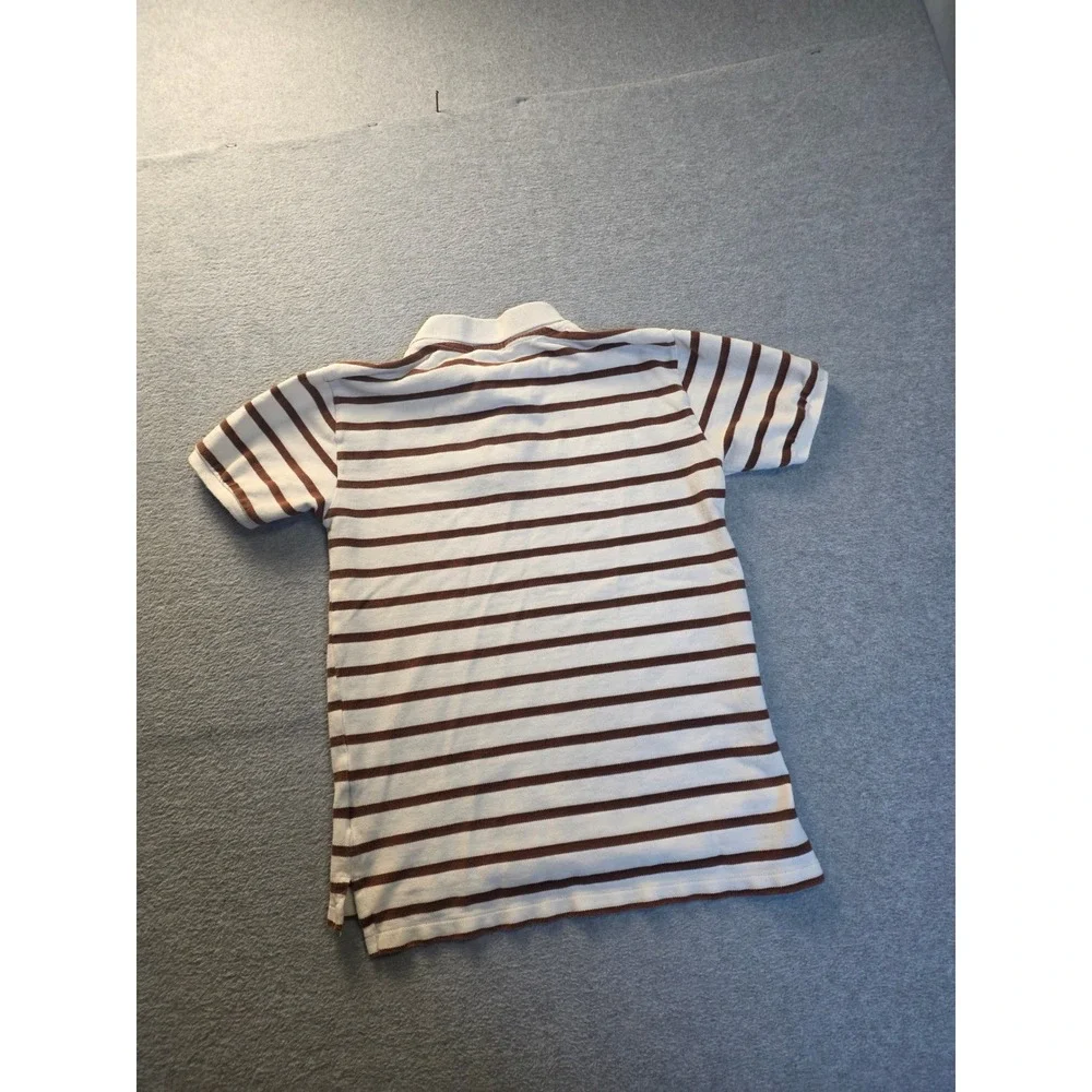 Polo Ralph Lauren Men Striped Polo Shirt Brown Cream Cotton L 16/18 Short Sleeve